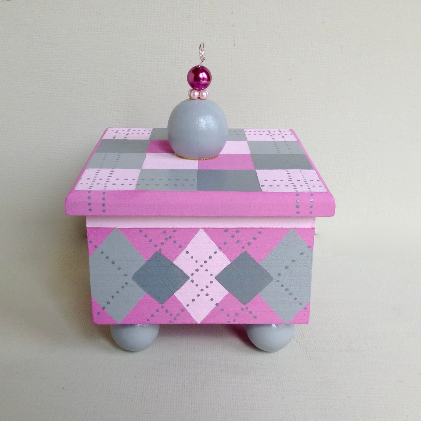 Michael decorative handmade wooden box with diamond shape details.