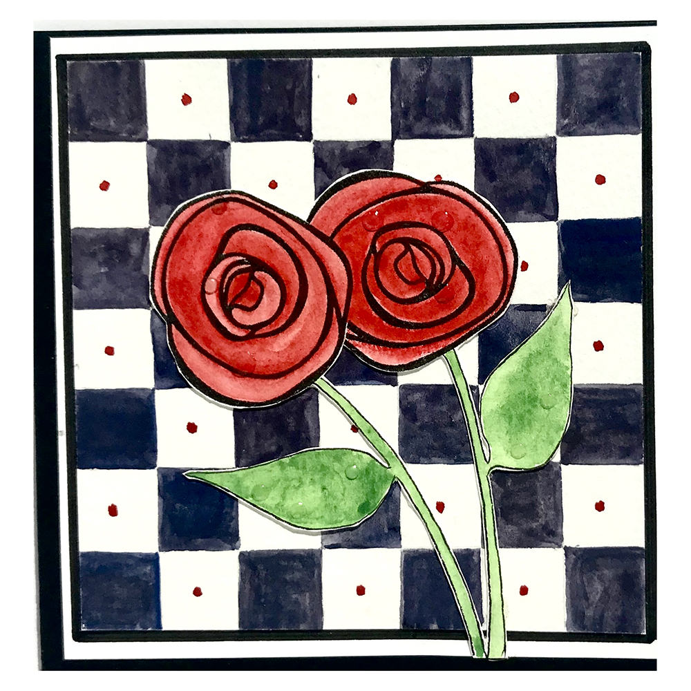 Greeting Card (Red Roses/Black & White checks)