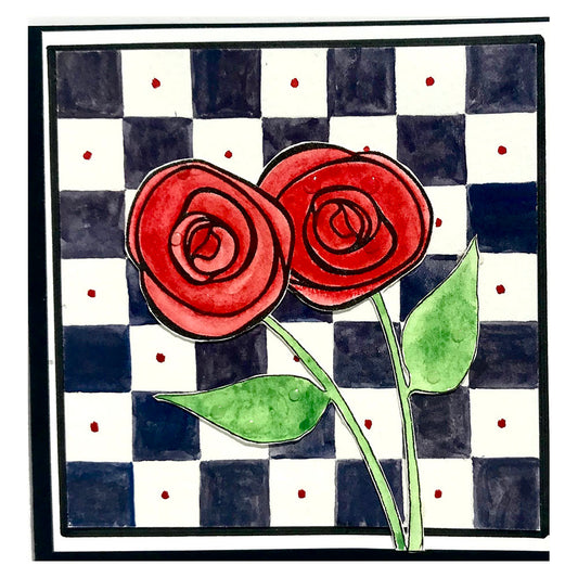 Greeting Card (Red Roses/Black & White checks)