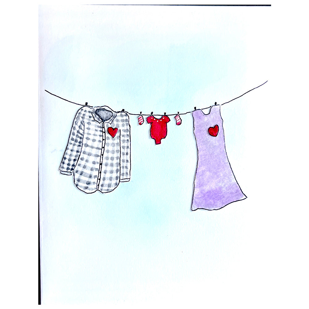 Baby Shower Greeting Card (Family on clothesline)