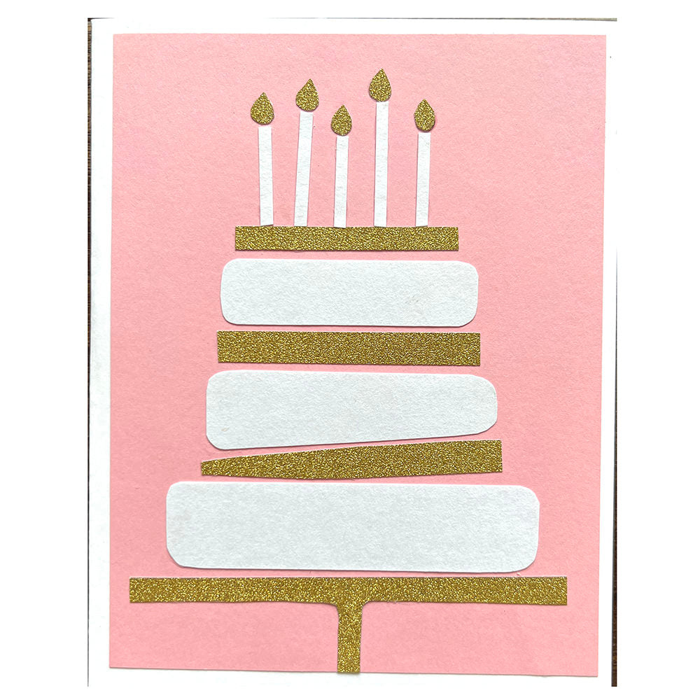 Birthday Greeting Card (White and Gold Cake)