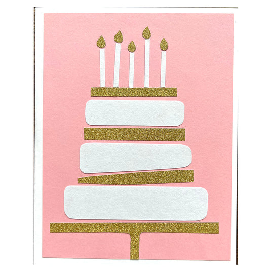 Birthday Greeting Card (White and Gold Cake)