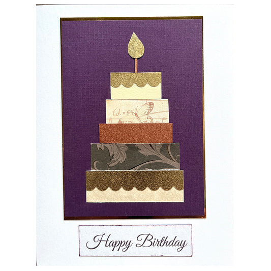 Birthday Greeting Card (Purple and Gold Cake)