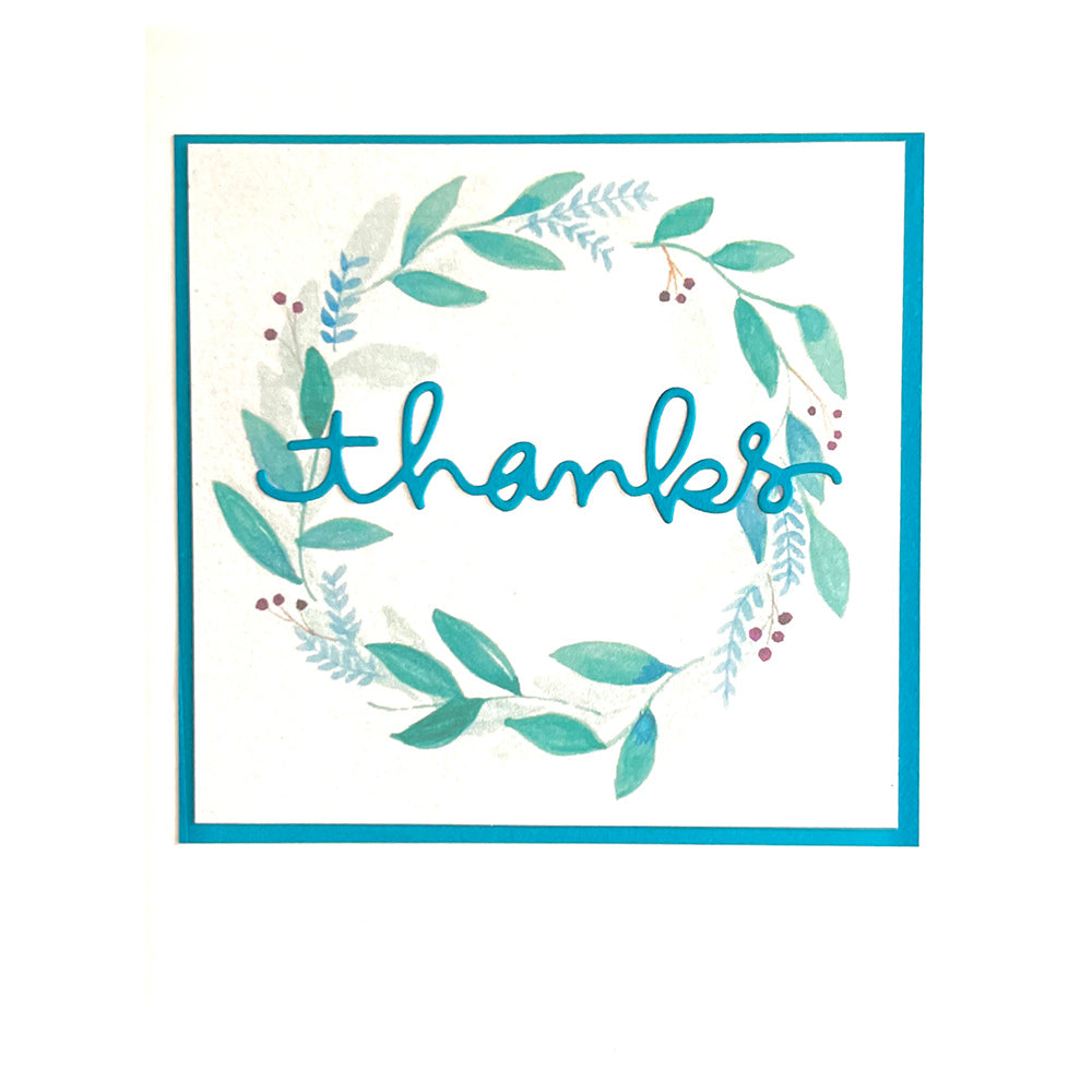 Thank You Greeting Card (Blue green wreath)