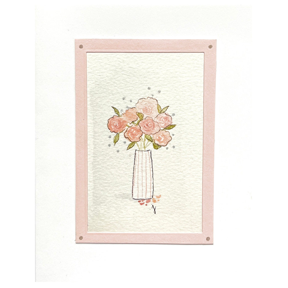 Thank You Greeting Card (Pink roses in striped vase)