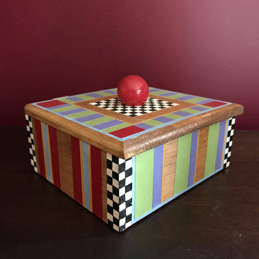 Piccadily decorative handmade wooden box with bright color details.