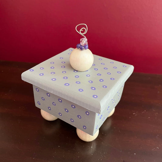 Chantilly decorative handmade wooden box with purple dot details.