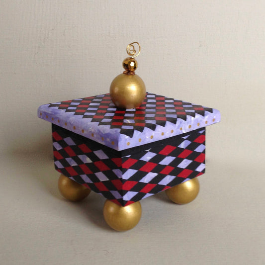 Monkey decorative handmade wooden box with diamond details.