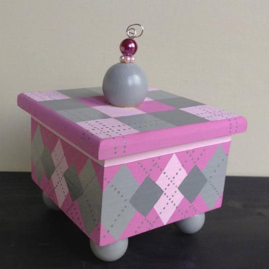Michael decorative handmade wooden box with diamond shape details.