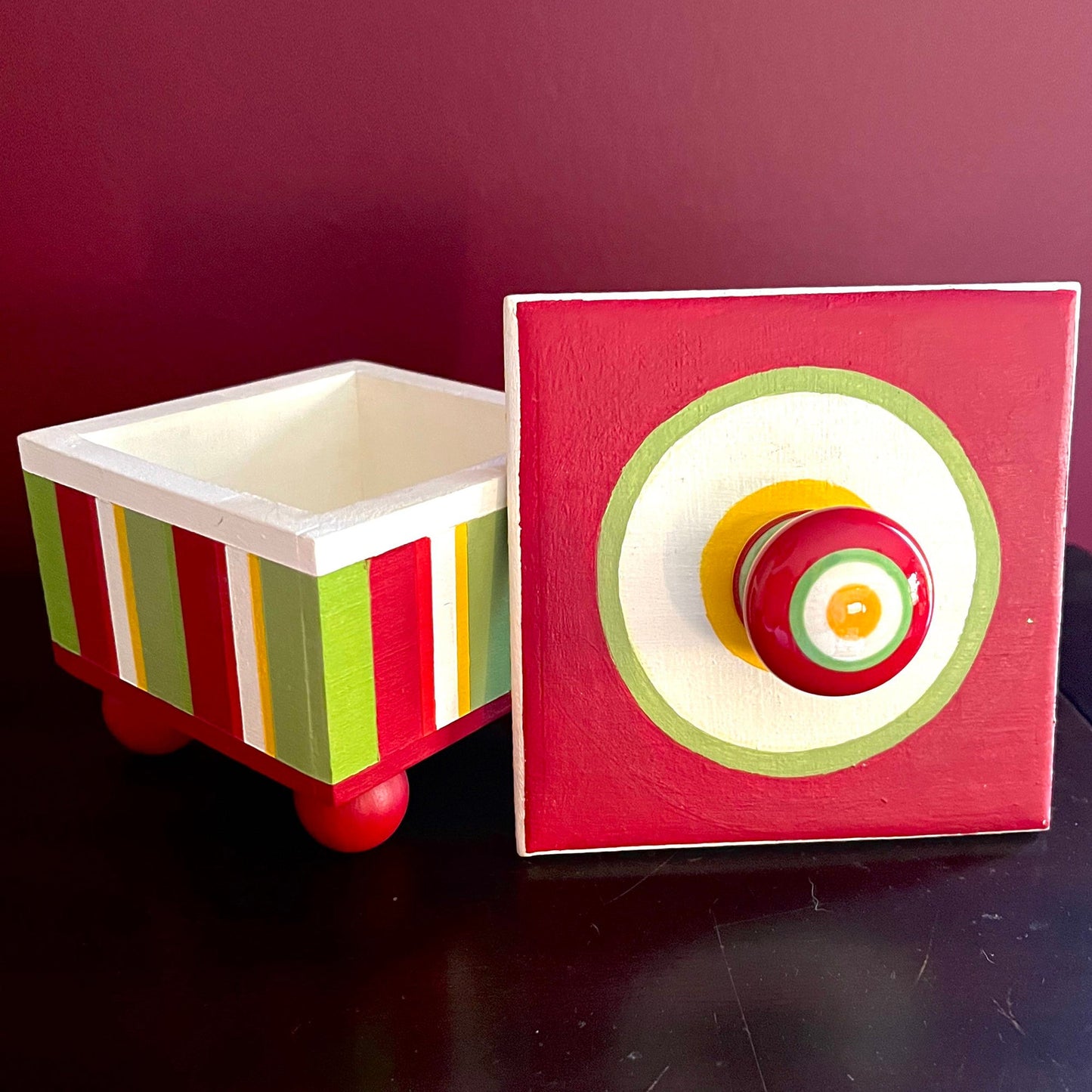 Calypso decorative handmade wooden box showing the lid..