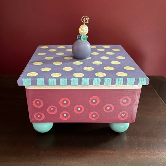 Pam decorative handmade wooden box with polka dot details.